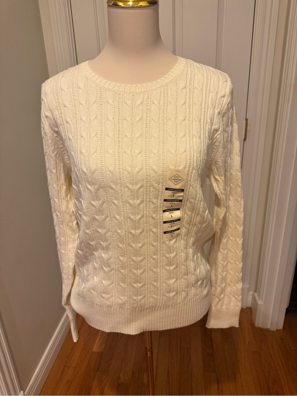 St. John's Bay Cream Cable-Knit Crewneck Sweater
